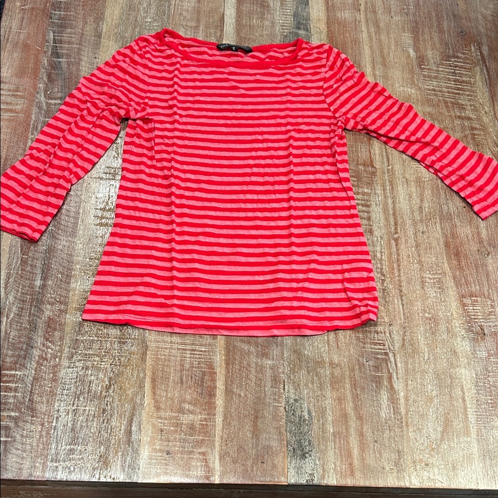 Vintage Great Plains Red/Pink Striped Boatneck Tee with Buttoned 3/4 Sleeves
